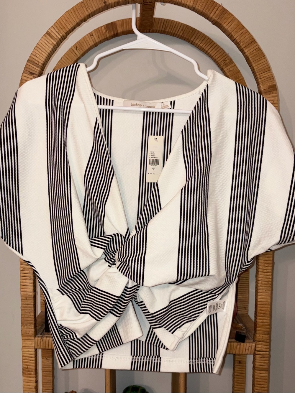 bishop + young Navy and White Striped V-Neck Knot Top - Picture 2 of 3